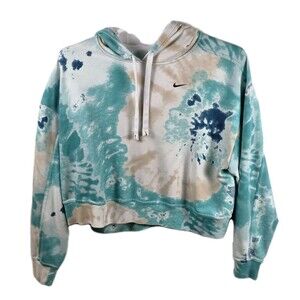 Nike Tye Dye Hoodie XL Preowned Crop Teal White Womens